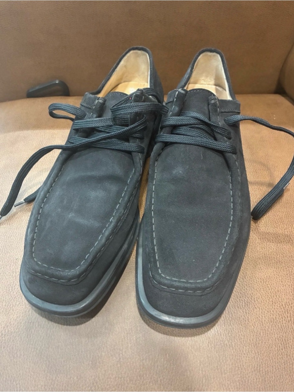 Salvatore Ferragamo Black Suede Lace-Up Loafers